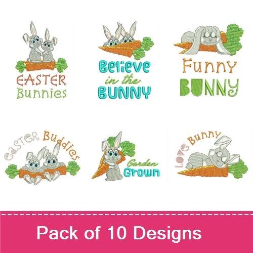 Easter Bunny Expressions Embroidery Bundle – Believe in the Bunny, Funny Bunny, Bunny with Carrot & More (10 Designs)