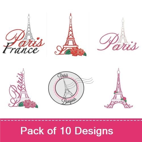 Redwork Eiffel Tower Embroidery Designs Bundle – Eiffel Tower with Bicycle, Text: Meet me in Paris, & More (10 Designs)