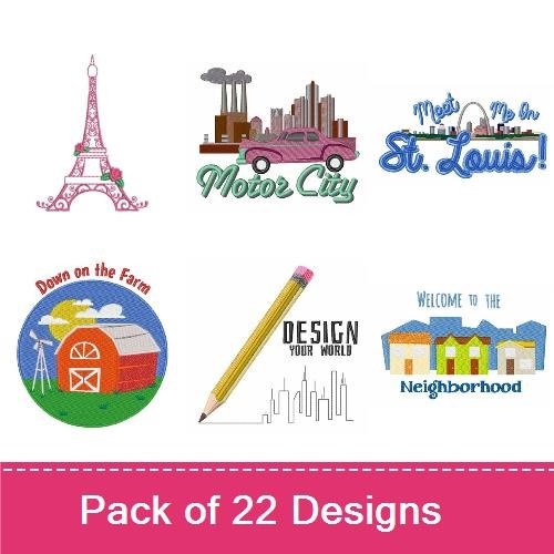 Whimsical City Scenes Embroidery Designs Bundle – Paris Eiffel Tower, Chicago Skyline, Whimsical Lighthouse & More (22 Designs)