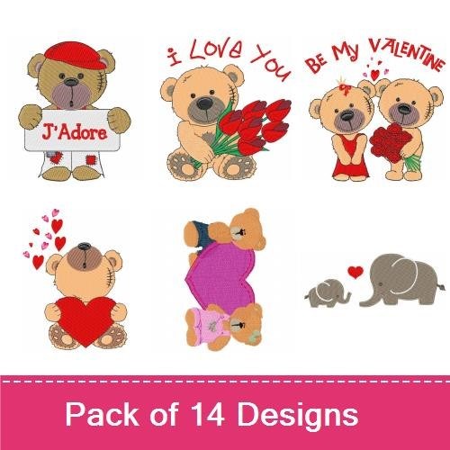 Valentine's Day Bears & Critters Embroidery Bundle – Love Ewe Sheep, I'm Nuts About You Cat & More (14 Designs)
