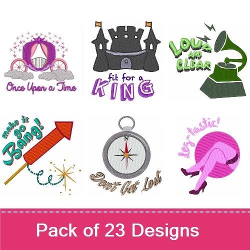 Fun & Whimsical Embroidery Designs Bundle – Once Upon a Time Carriage, I'll Get There Snail, High Idea Light Bulb & More (23 Designs)