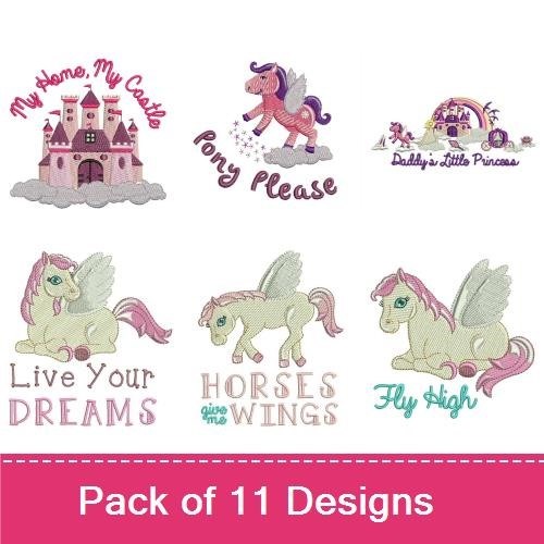 Pegasus & Princess Embroidery Designs Bundle – Daddy's Little Princess, My Home, My Castle & More (11 Designs)