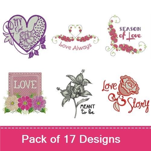 Romantic Hearts Embroidery Designs Bundle – Heart with Roses, Decorative Heart, Love Quote Heart Design 1 & More (17 Designs)