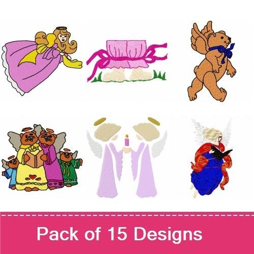 Angelic Bears & Cherubs Embroidery Designs Bundle – Bear with Star, Bear on Cloud, Cherub with Wings & More (15 Designs)