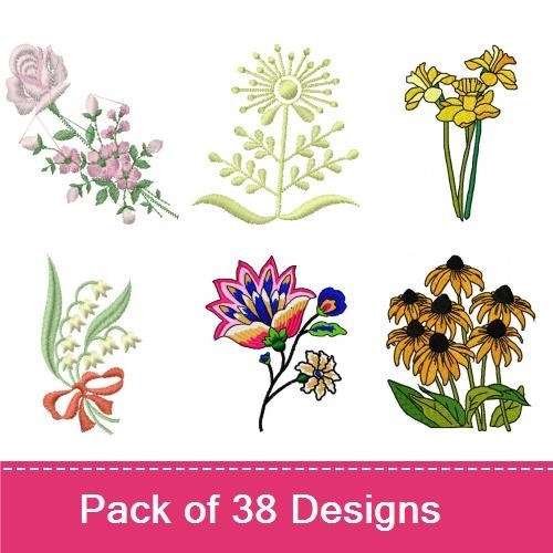 Floral and Vintage Bicycle Embroidery Designs Bundle – Vintage Bicycle with Flowers, Floral Arrangement, Purple Flower & More (38 Designs)