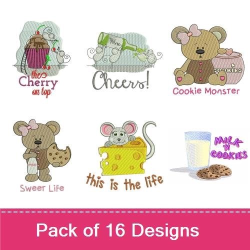 Sweet Treats & Cozy Critters Embroidery Designs Bundle – Cookie Monster Bear, Ice Cream Cup, Cherry on Top & More (16 Designs)