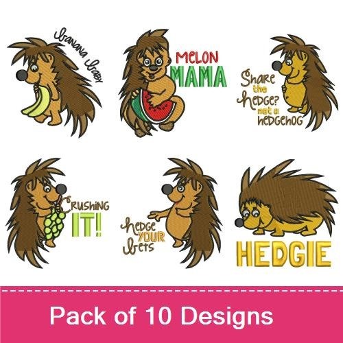 Cute Hedgehog Embroidery Designs Bundle – Hedgehog with Berry, Holdin' Mama Text, & More (10 Designs)