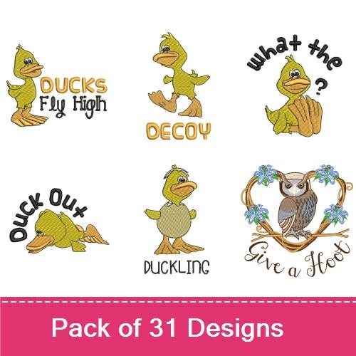 Cute Flying Birds Embroidery Bundle – Owl with Floral Frame, Baby Bird, Green Bird & More (31 Designs)