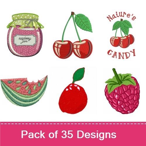 Jam & Cherry Embroidery Bundle – Red Cherry, Strawberry Jam Jar, Blueberry Jam Jar & More (35 Designs)