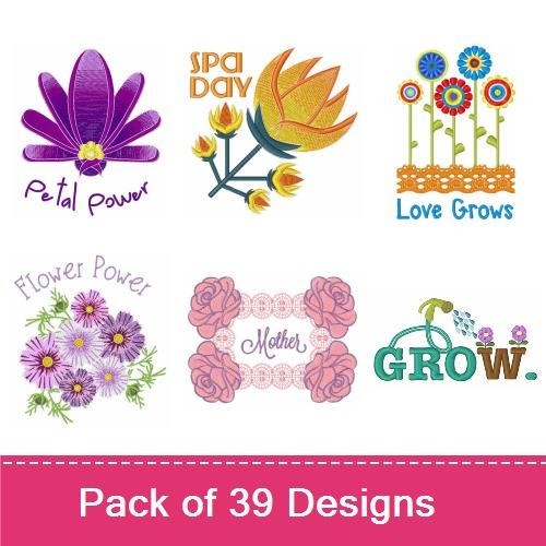 Floral Garden Embroidery Designs Bundle – Hydrangea, Pansies, Carnation & More (39 Designs)