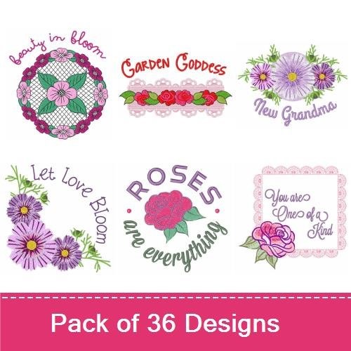 Floral and Garden Sentiments Embroidery Designs Bundle – Butterfly Bush, Loving You Is Fun, Sowing Seeds of Love & More (36 Designs)