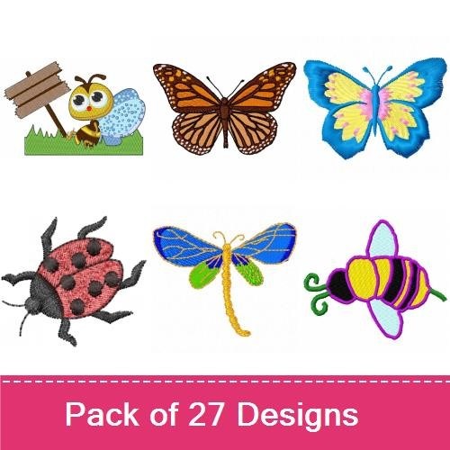 Cute Bugs & Butterflies Embroidery Bundle – Boy with Butterfly, Pink Butterfly, Bee & More (27 Designs)