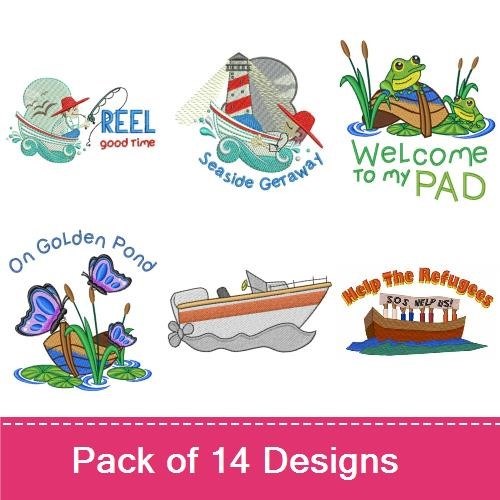 Nautical & Lakeside Embroidery Designs Bundle – Welcome to my Pad, Seaside Getaway, Lighthouse & More (14 Designs)