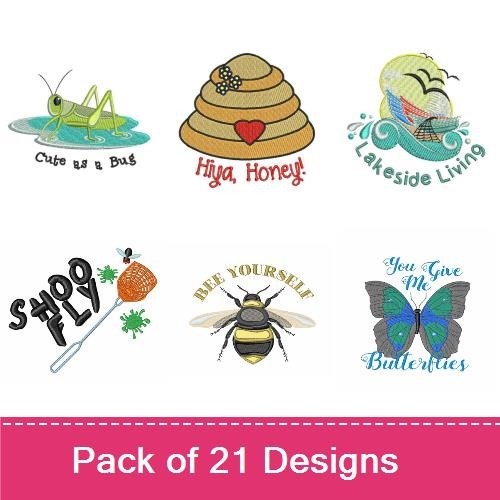 Nature-Inspired Bugs Embroidery Designs Bundle – Social Butterfly, Lady Bug, Dragonfly & More (21 Designs)