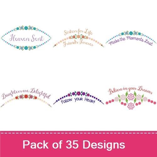Floral Sentiments Embroidery Designs Bundle – Believe in your Dreams, Life is Beautiful, & More (35 Designs)
