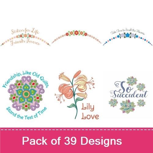 Floral Embroidery Designs Bundle – Yellow Rose of Texas, Red Rose, Purple Floral & More (39 Designs)