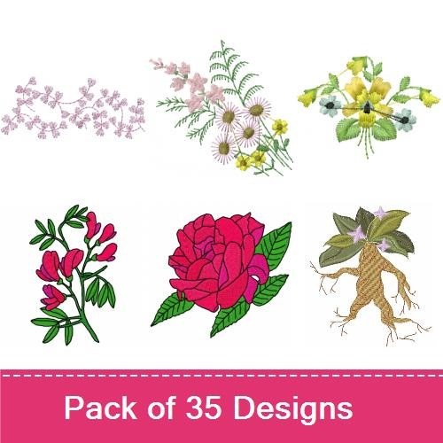 Floral Elegance Embroidery Bundle – Floral Arrangement with Hearts, Watering Can with Flowers, Rose Design & More (35 Designs)