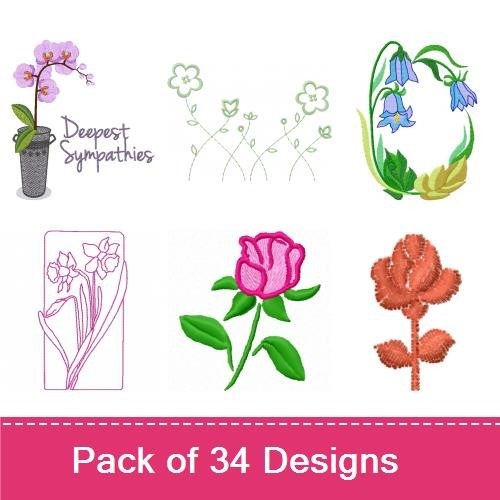 Floral and Sentimental Embroidery Designs Bundle – Pink Lily, Purple Lily, Live Well Laugh Often & More (34 Designs)
