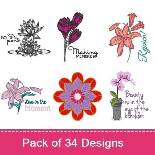Floral Embroidery Designs Bundle – Flower Power, Love Blooms, Be Happy & More (34 Designs)