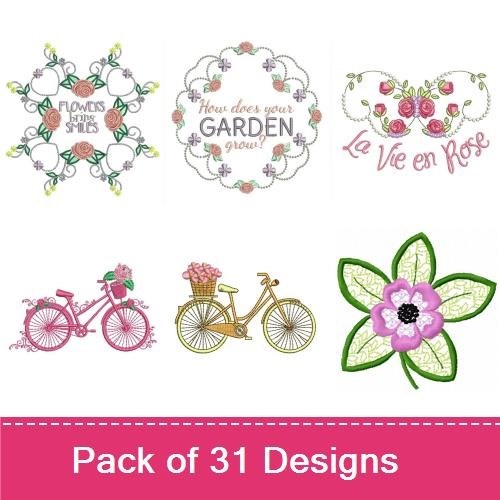 Floral Embroidery Designs Bundle – Floral Star, Welcome Sign, Pink Orchid & More (31 Designs)