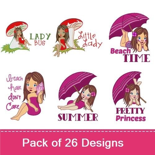 Girls with Signs Embroidery Designs Bundle – Ballet Girl, Snow Day Sign, Merry & Bright Sign & More (26 Designs)
