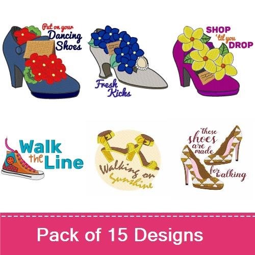 Floral Boots Embroidery Designs Bundle – Just Add Water, Laced Up Boots, Floral Boots with Red Flowers & More (15 Designs)