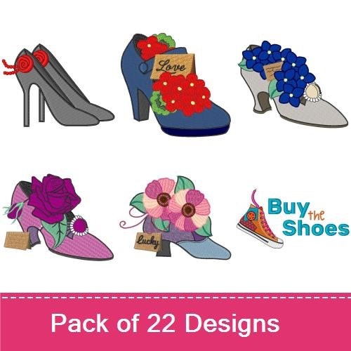 Floral-Themed Boots Embroidery Designs Bundle – Floral High-top Sneaker, Flowered Ankle Boot, & More (22 Designs)