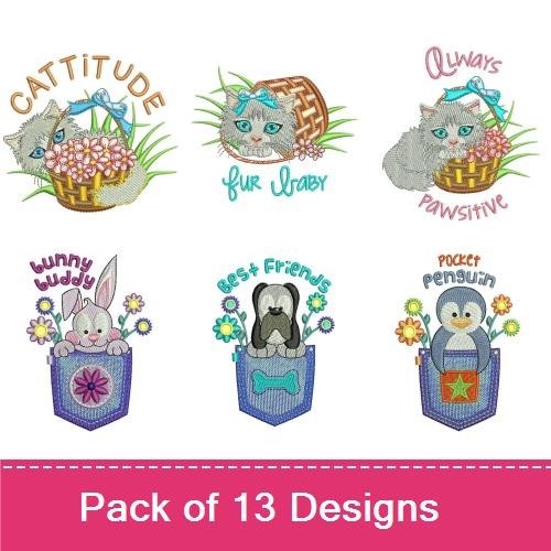 Cattitude Cat & Bunny Buddy Embroidery Bundle – Fun Pet Designs (6 Designs)