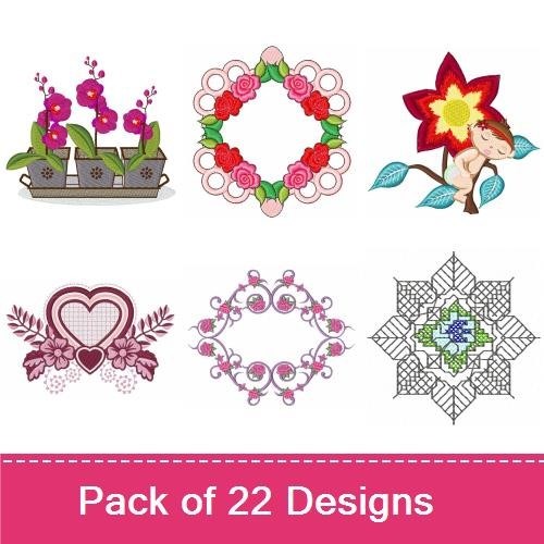 Floral and Nature Embroidery Designs Bundle – Orchid Pot, Flower Wreath, Star Flower & More (22 Designs)