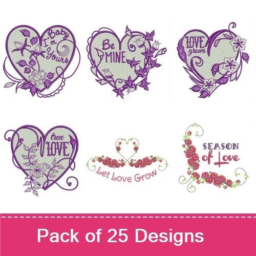 Romantic Hearts & Wedding Florals Embroidery Designs Bundle – Orchid in a Bucket, Heart of Love, Floral Heart Design & More (25 Designs)