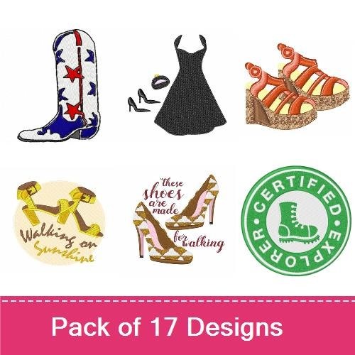 Footwear-Themed Embroidery Designs Bundle – Boot with Flowers, Hiked Up, If the Shoe Fits & More (17 Designs)