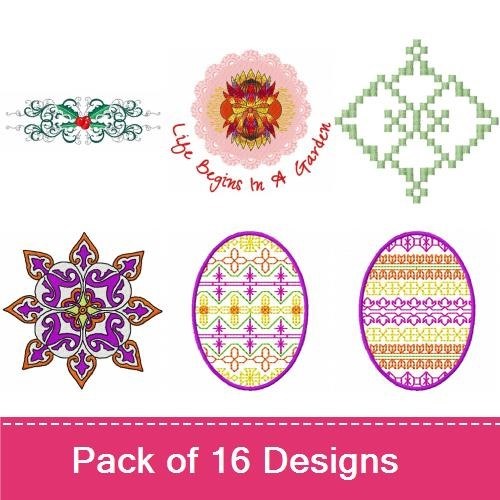 Seasonal Motifs Embroidery Bundle – Holly Decorative Motif, Snow Globe, Christmas Ornament & More (16 Designs)