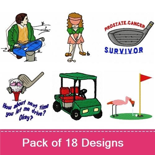 Golf Characters & Phrases Embroidery Designs Bundle – Golf Lettering, Boy Golfer, Girl Golfer & More (18 Designs)