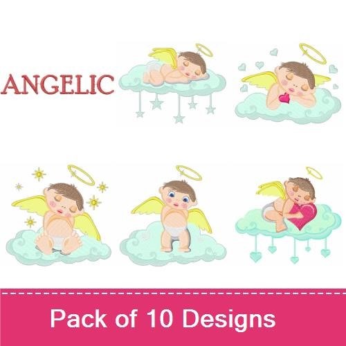 Adorable Baby Angels Embroidery Designs Bundle – Sleeping Baby Angel, Cuddle Baby Angel, Baby Angel with Heart & More (10 Designs)