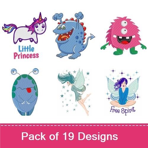 Fantasy Creatures Embroidery Designs Bundle – Unicorn, Mermaid, Fairy, Dragon & More (19 Designs)