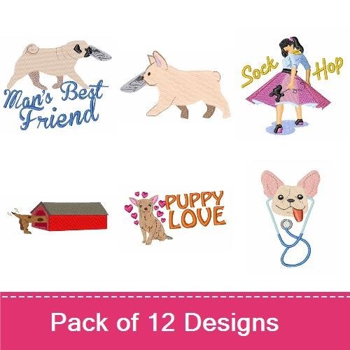 French Bulldog & Puppy Love Embroidery Bundle – Sock Hop & Dog Designs (12 Designs)
