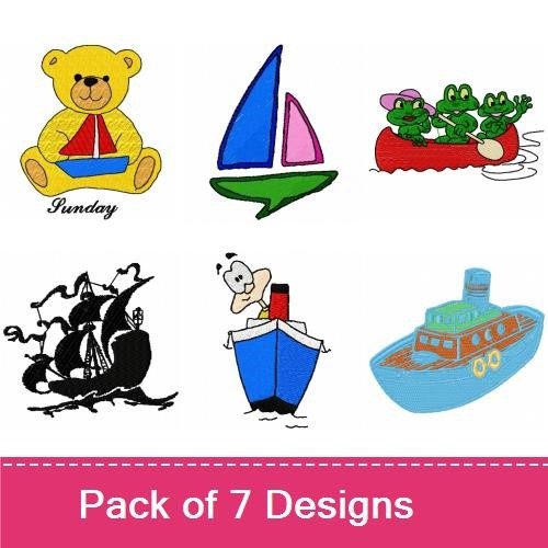 Cute and Classic Boat Embroidery Designs Bundle – Born To Boat, Sailboat, Teddy Bear & More (7 Designs)