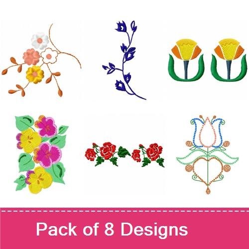 Floral Variety Embroidery Designs Bundle – Flower Bouquet, Orchid Flower, Hand with Flower & More (8 Designs)