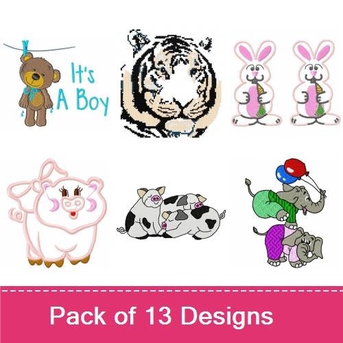 Cute Animal Embroidery Bundle – Teddy Bear Hanging, Bunny Rabbit, Bear in Pirate Outfit & More (13 Designs)