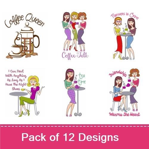 Coffee & Tea Inspired Embroidery Designs Bundle – Coffee Queen, Coffee Girls, Tea Lovers & More (12 Designs)
