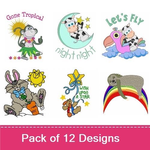 Sleepy Cow Embroidery Designs Bundle – Sleepy Cow on Moon, Sweet Dreams, Night Night & More (12 Designs)