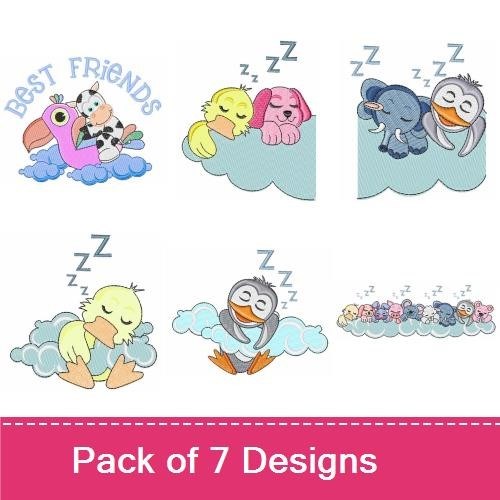 Sleeping Animals Embroidery Bundle – Best Friends Theme (7 Designs)