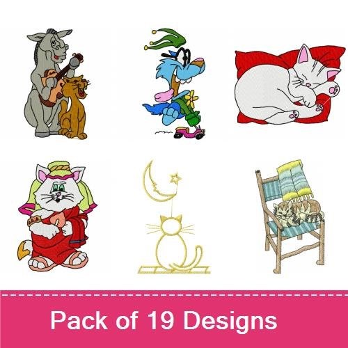 Whimsical Cats Embroidery Designs Bundle – Stretching Cat, Playful Kitten, Sitting Cat & More (19 Designs)