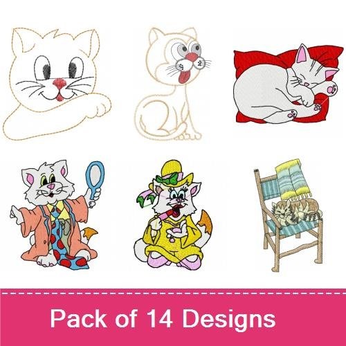 Cool Cat Embroidery Designs Bundle – Home Is Where My Cat Is, Cat's Meow, Kitten Face & More (14 Designs)