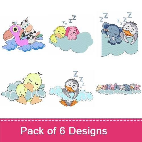 Sleeping Animal Embroidery Bundle – Cute Characters (6 Designs)