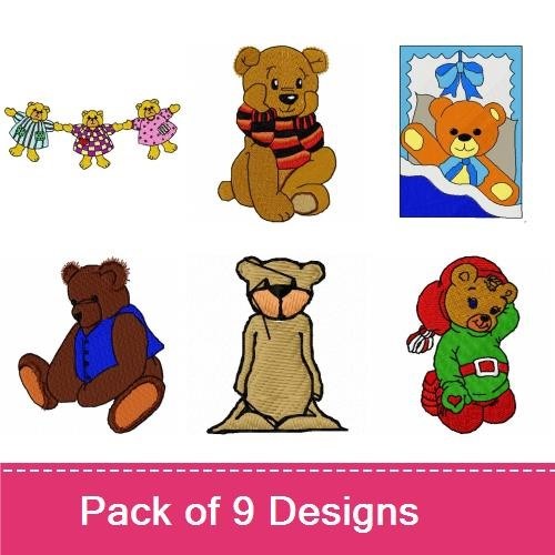 Cute Teddy Bears Embroidery Bundle – Hanging Teddy Bears, Teddy Bear with Gift, Teddy Bear with Heart & More (9 Designs)