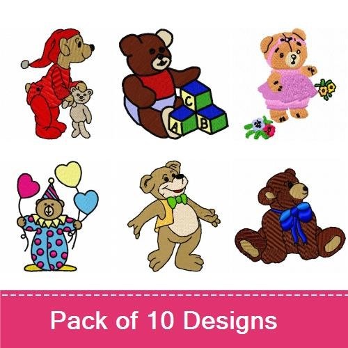Cute Teddy Bears Embroidery Bundle – Teddy Bear with Santa Hat, Teddy Bear Playing Basketball, & More (10 Designs)