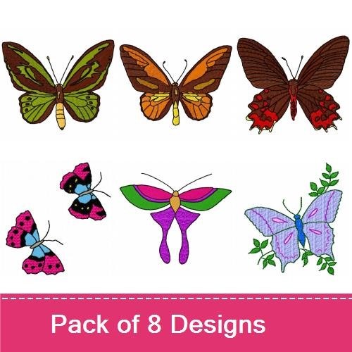 Colorful Butterflies Embroidery Designs Bundle – Monarch, Red, Green and Yellow & More (8 Designs)