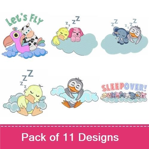 Flamingo & Sleepy Animals Embroidery Bundle – Cute Designs (11 Designs)
