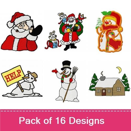 Christmas Holiday Fun Embroidery Designs Bundle – Santa Claus, Snowman, Christmas Tree & More (16 Designs)